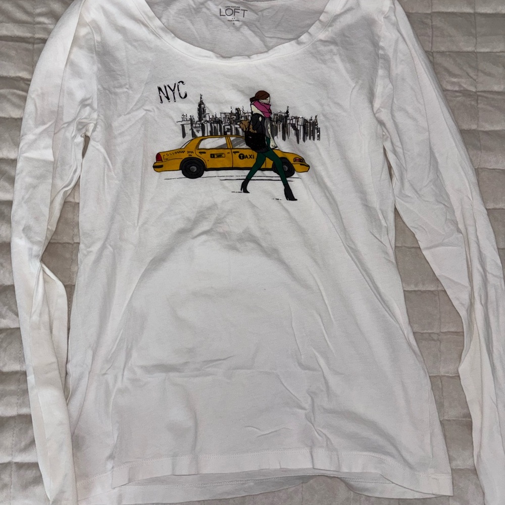 LOFT White Graphic Tee with Yellow Taxi